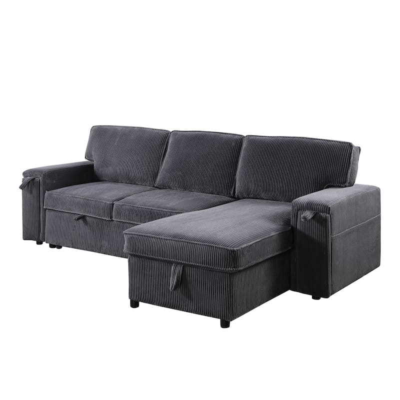96" Chenille Sleeper Sectional Sofa with Storage Chaise