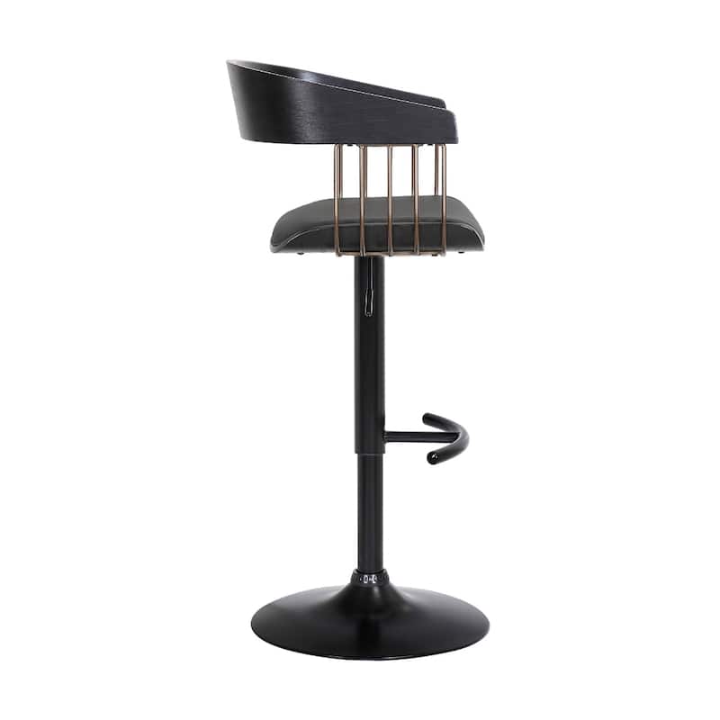 Modern Adjustable Bar Stool with Swivel Faux Leather Upholstery Pedestal Base and Footrest Support - 43.5”H x 19”W x 19.5”D