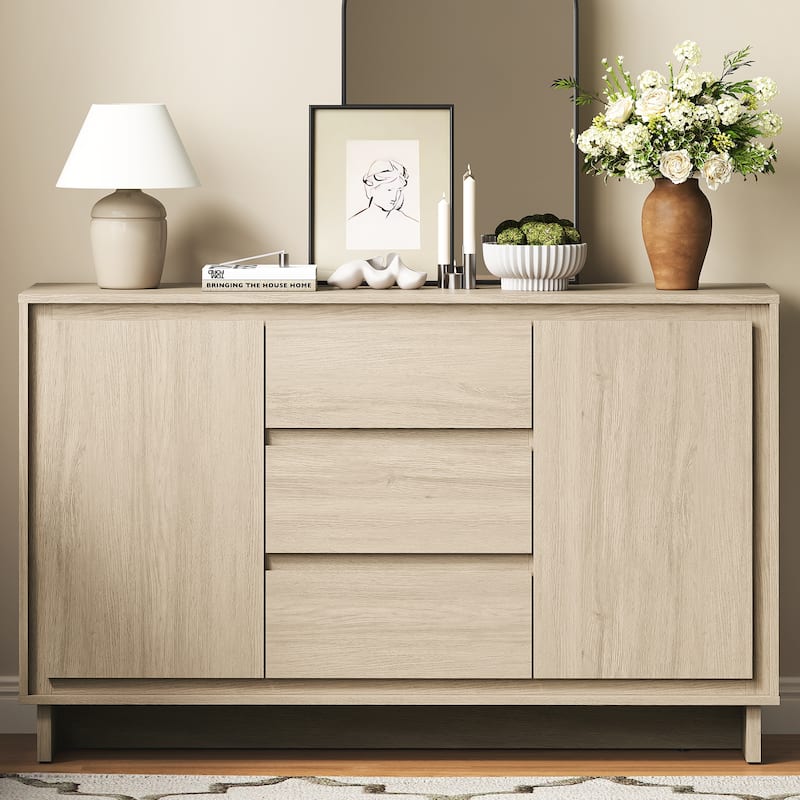 Modern Storage Cabinet with 2 Doors, 3 Drawers & Framed Edge Design - N/A - Beige