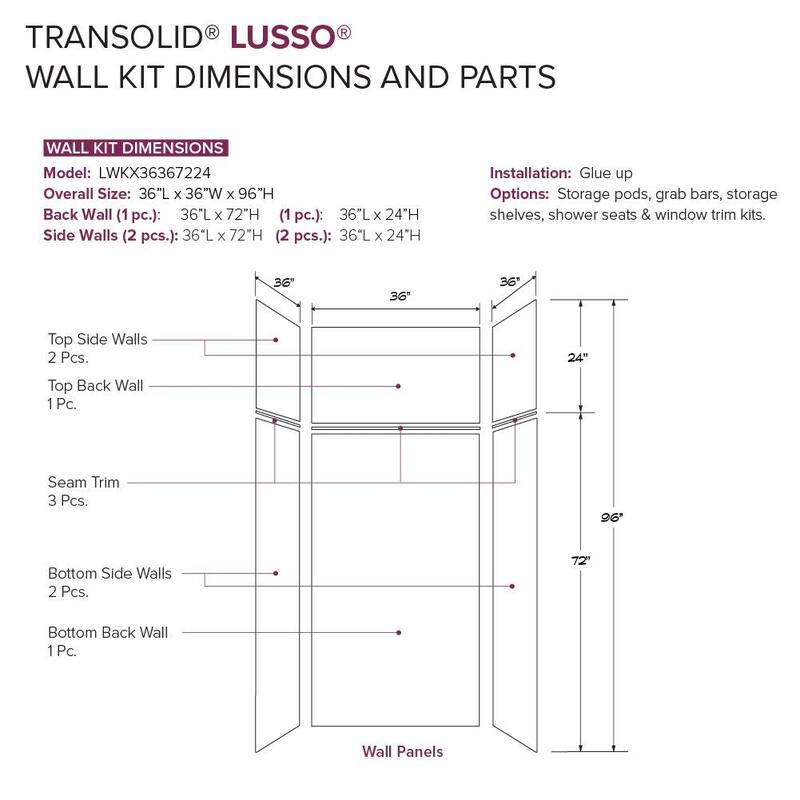 Transolid LWKX36367224 Lusso 96" H x 36" W x 36" D Three Wall Alcove