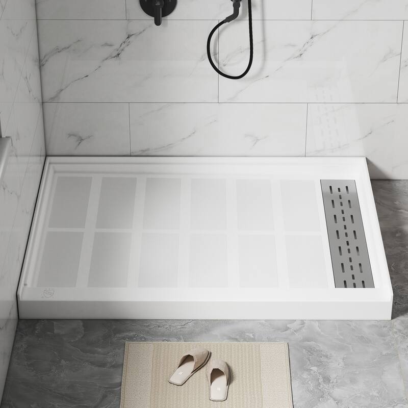 48 in. x 36 in. Elegant White Single Threshold Anti-slip SMC Rectangular Shower Base with Drain and Stainless Steel Drain Cover