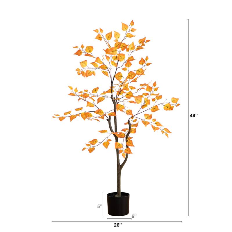 Birch Leaf Artificial Potted Tree - 4' - Orange