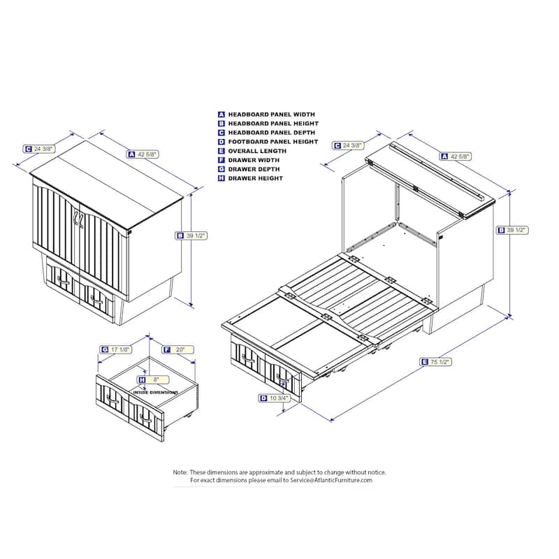 Murphy Bed Chest - Storage Drawer & USB Charger - Space Saving Furniture
