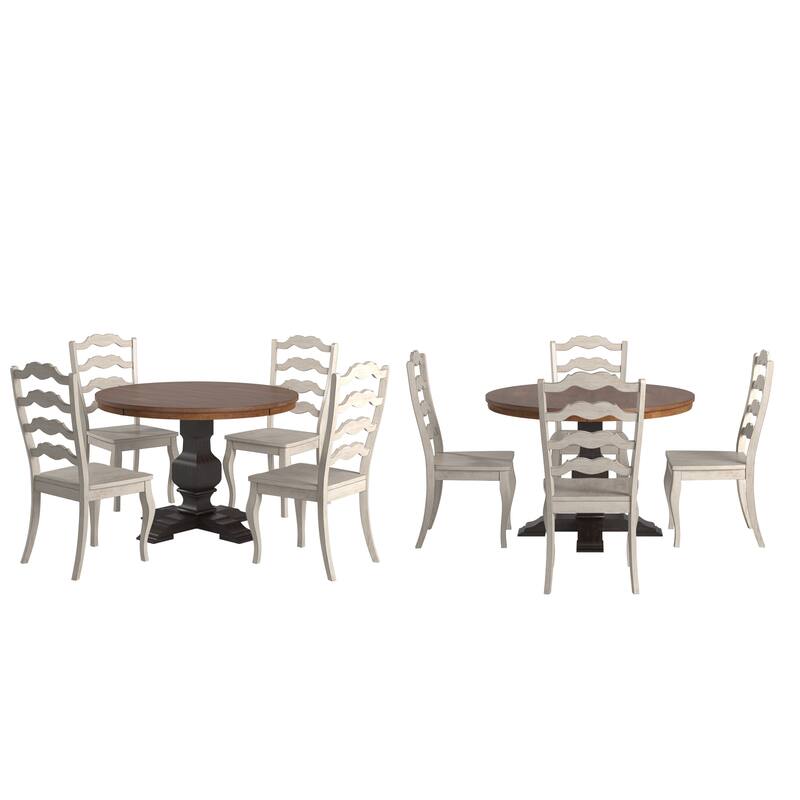 Ronda 45" Round Solid Wood Top Dining Set with French Ladder Back Chairs