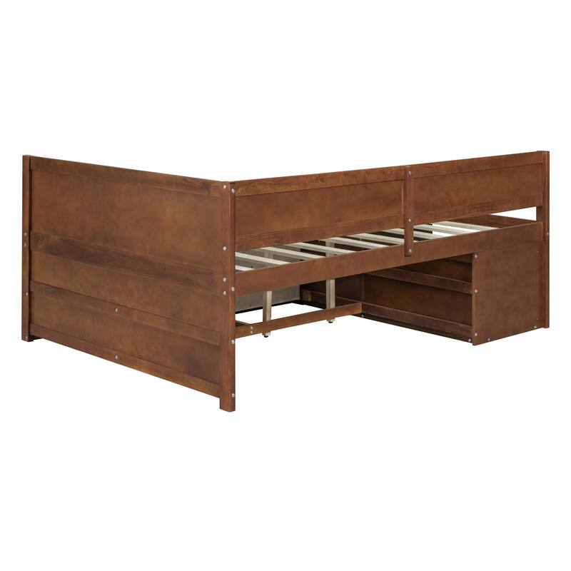 Pine Wood Daybed Frame with 4 Storage Drawers & Shelves