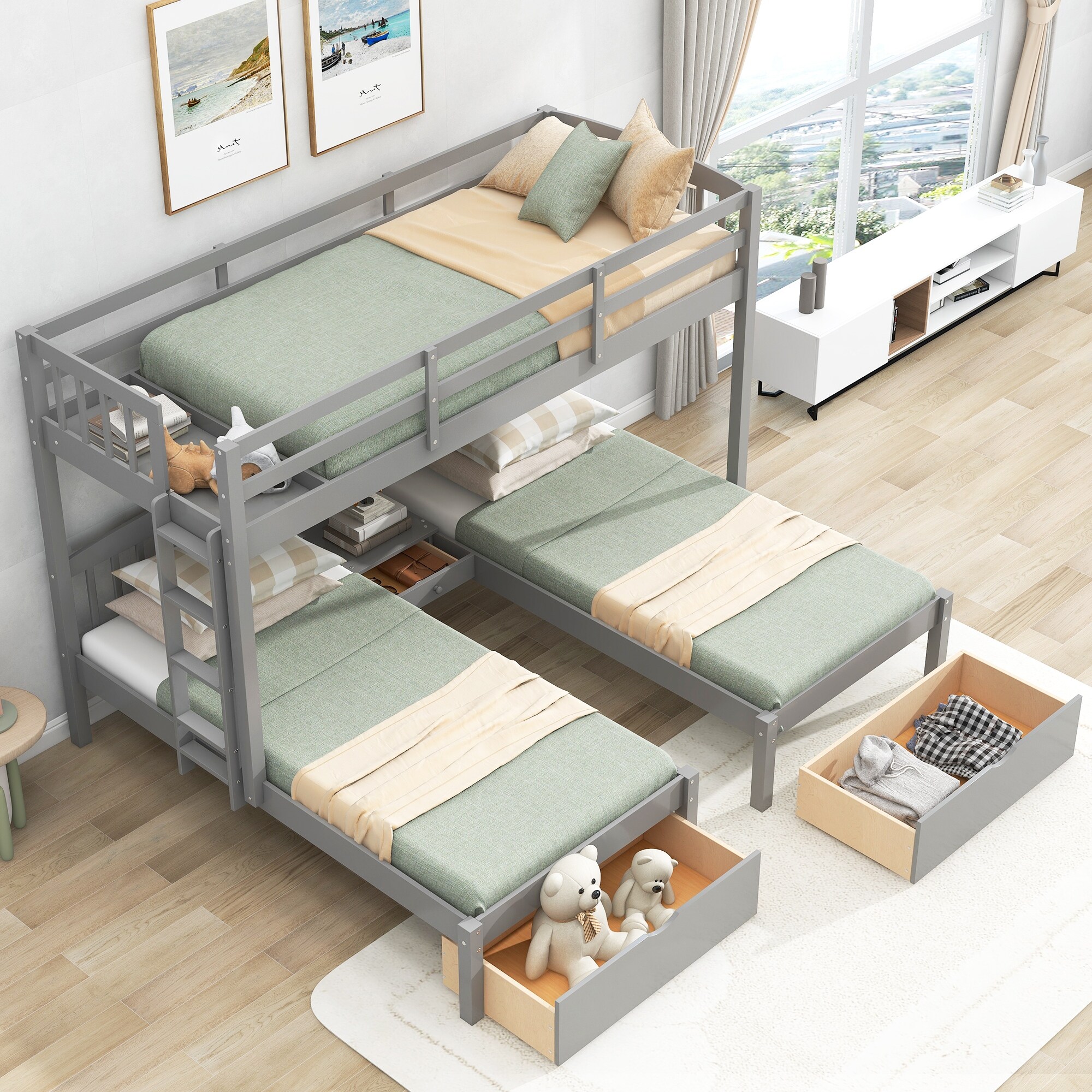 Bunk bed with 3rd pull out bed online