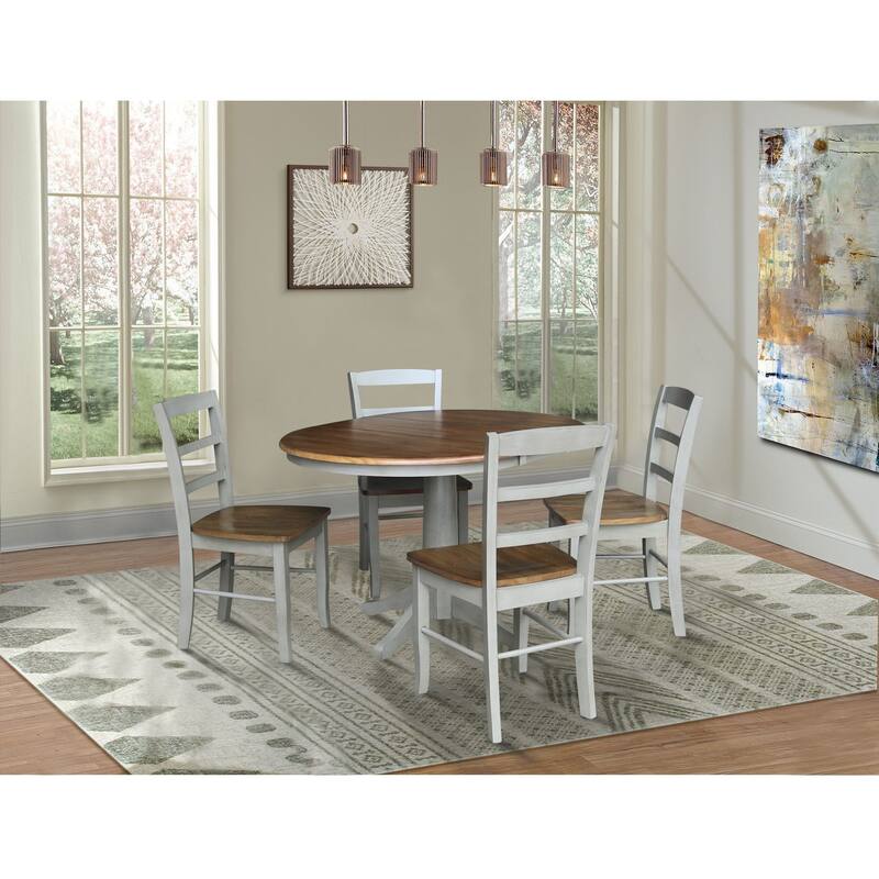 36" Round Extension Dining Table With 4 Madrid Chairs - Distressed Hickory/Stone