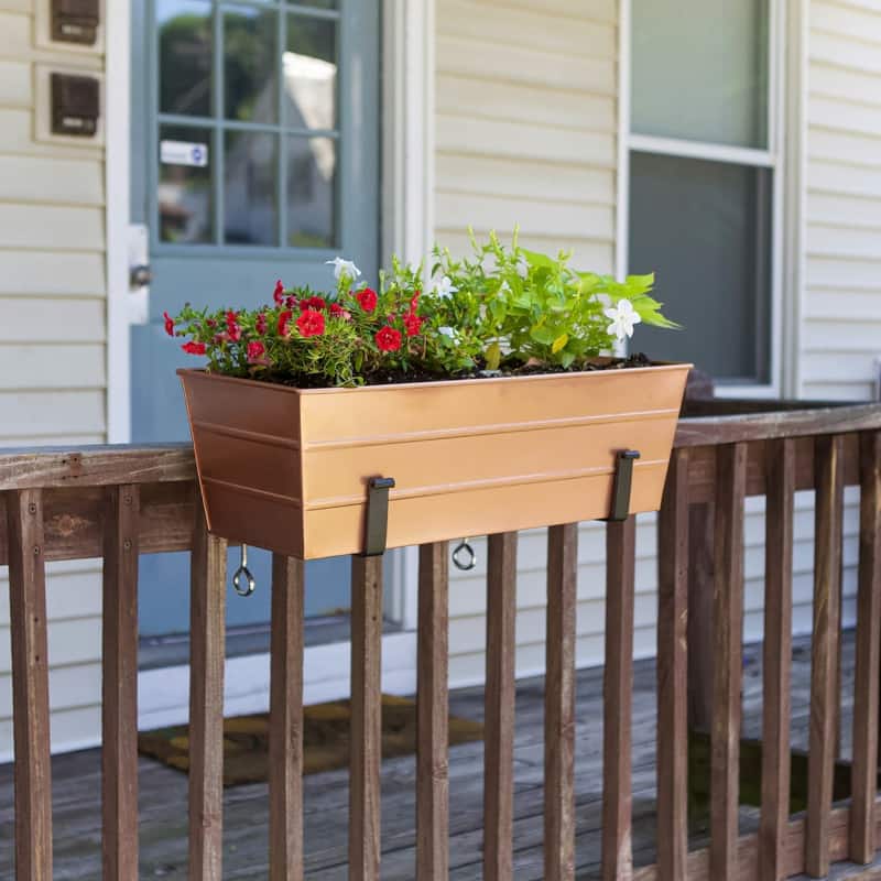 Achla Designs 24"W Medium Galvanized Steel/Wrought Iron Indoor Outdoor Bloom Box Garden Growing Kit With Clamp-On Brackets