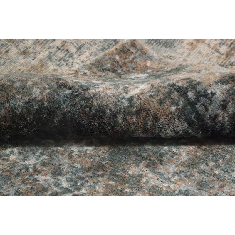 Hand Knotted Oriental Viscose Silk Carpet Modern All-Over Greys & Charcoal Abstract Area Rug - 7' 10'' X 5' 6''