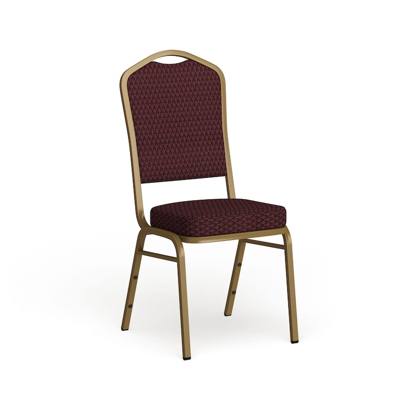 Crown Back Stacking Banquet Chair - Burgundy Patterned Fabric/Gold Frame