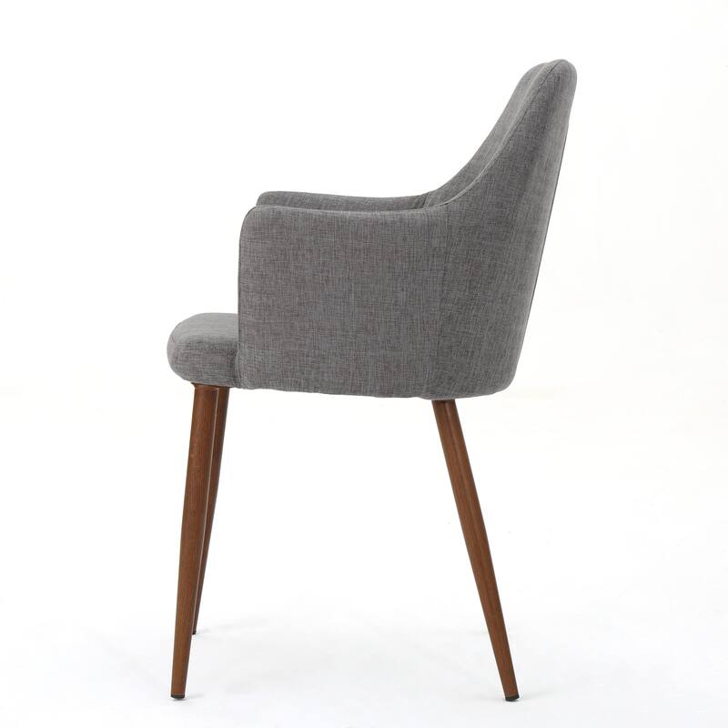 Mid Century Modern Fabric Upholstered Dining Chairs Armchairs Set of 2 - Light Grey