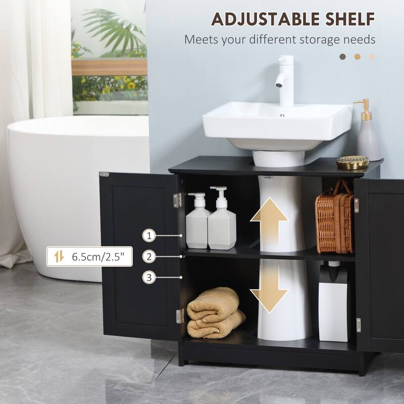 Space-Saving Under Sink Storage Cabinet, Pedestal Sink Vanity with Adjustable Shelf, Black Finish