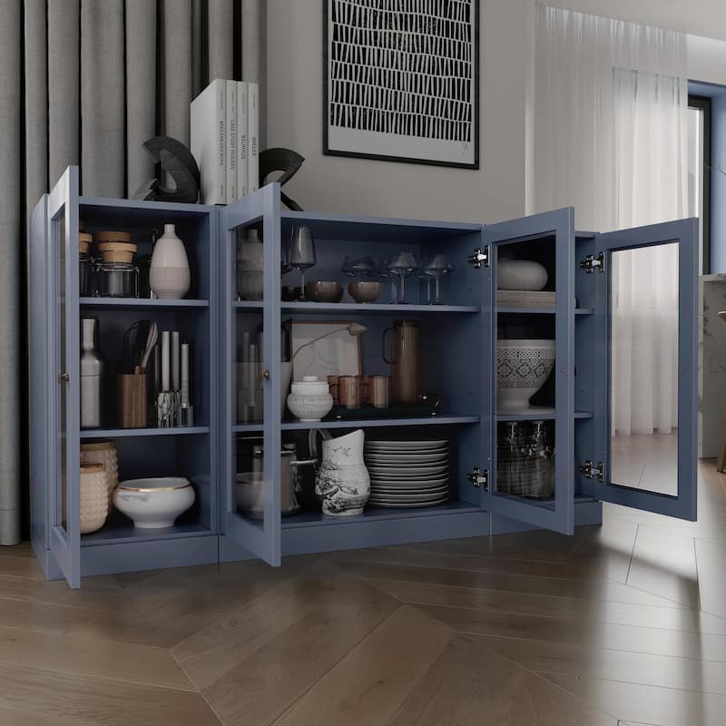 Palace Imports 100% Solid Wood 65" Sideboard with Clear Glass Doors and Adjustable Shelves