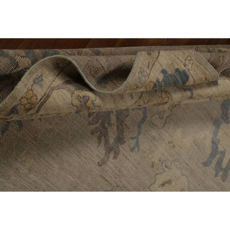Vegetable Dye Floral Beige Oushak Turkish Rug Hand-Knotted Wool Carpet - 7'10" x 10'0"