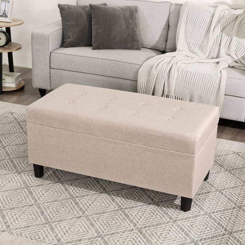 Adeco 40" Faux Leather Storage Ottoman Bench with Tufted Button - 40"X18.8"X16.5"