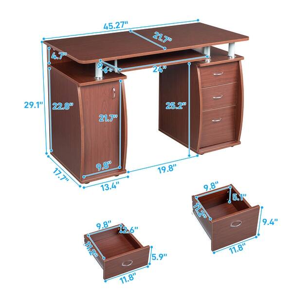Durable Computer Desk with 3 Drawers & Shelf with Door, Removable Slide ...