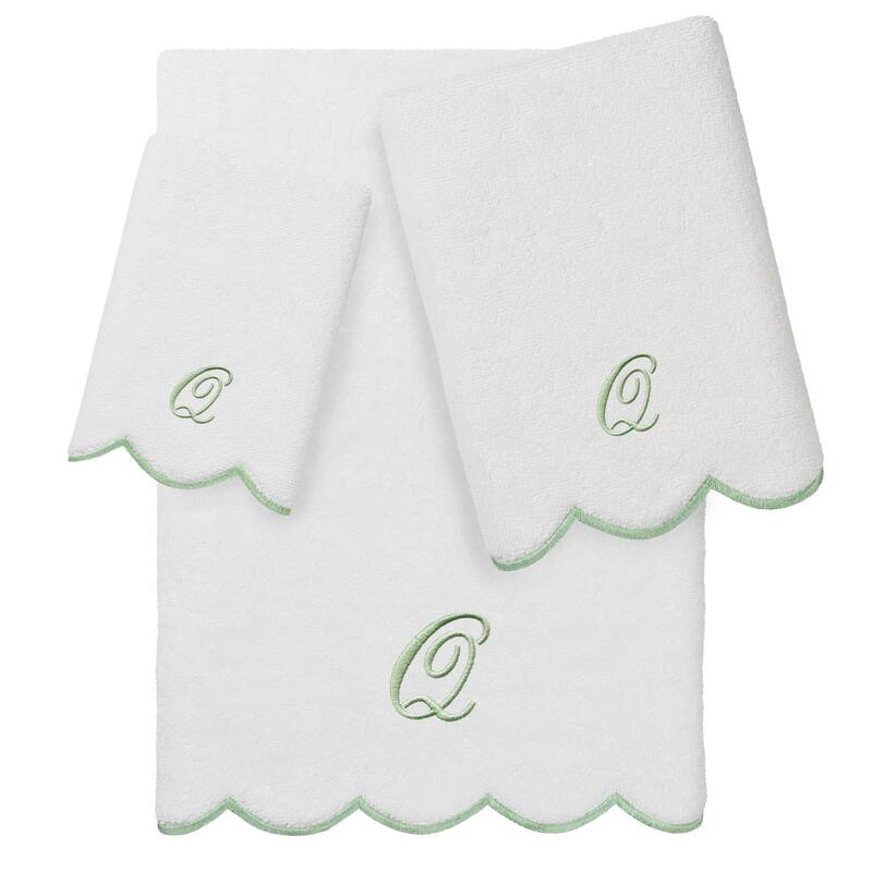 Authentic Hotel and Spa 100% Turkish Cotton Green ADORNIA Scallop Personalized 3 Piece Towel Set - 3 Piece Set - Q