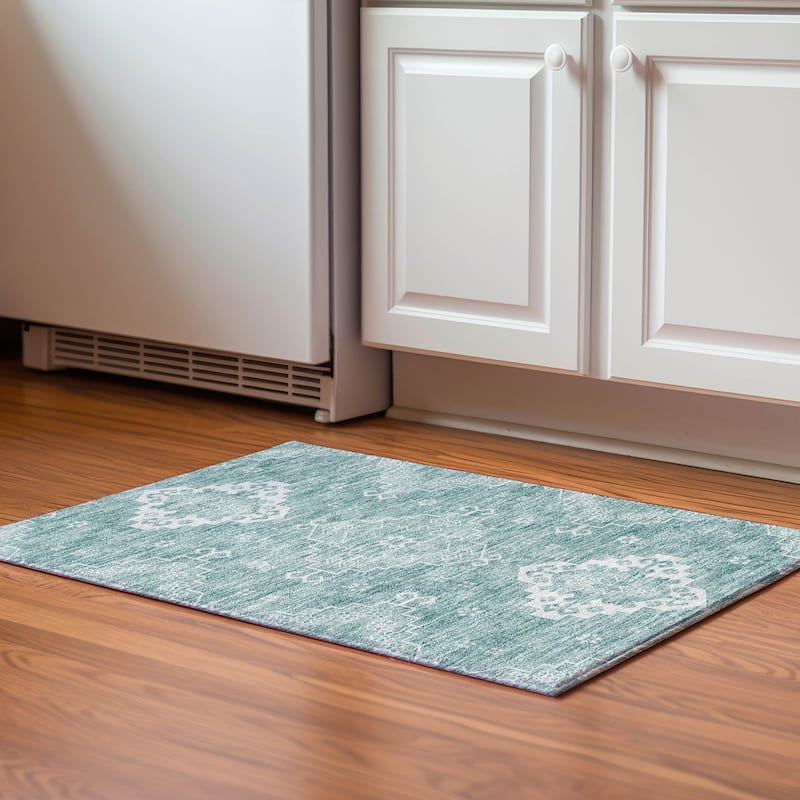 Premium Washable Super Soft Boho Global Mayfield Rug - Aqua - 1' 8" x 2' 6" - Rectangle