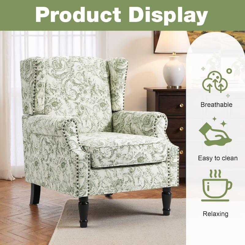 Wingback Accent Chair Nailhead Trim Living Room Reading Chair