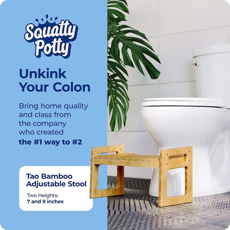 Squatty Potty Tao Bamboo Adjustable Toilet Stool, 7 Inch and 9 Inch Bathroom Stool for Kids and Adults, Brown - Tao Bamboo