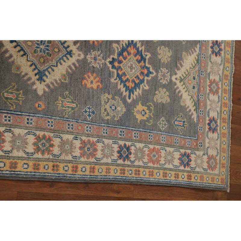 Gray Kazak Runner Rug Hand-Knotted Wool Carpet - 2'7" x 9'7"