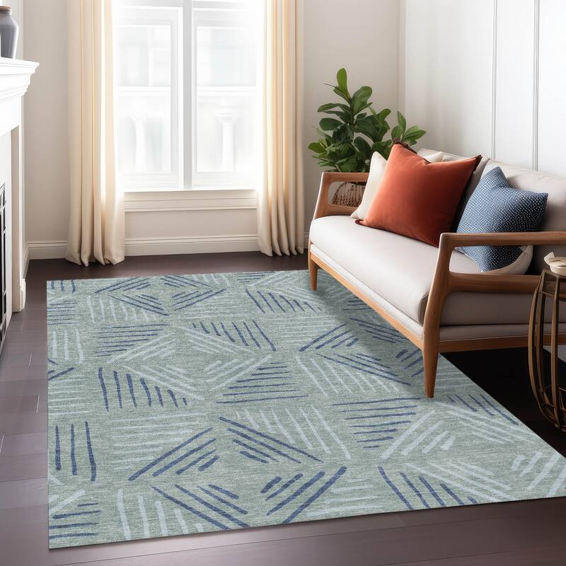 Machine Washable Indoor/ Outdoor Geo Dia Chantille Rug