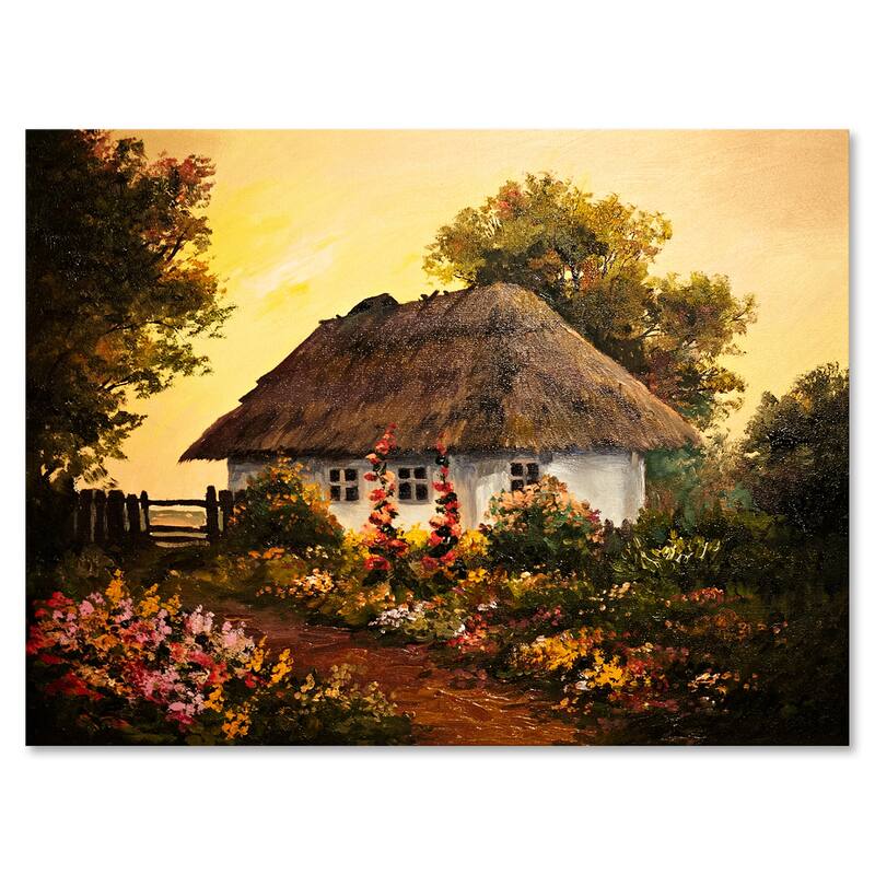 Designart "Traditional Cottage At Sunset In Autumn" Traditional Canvas