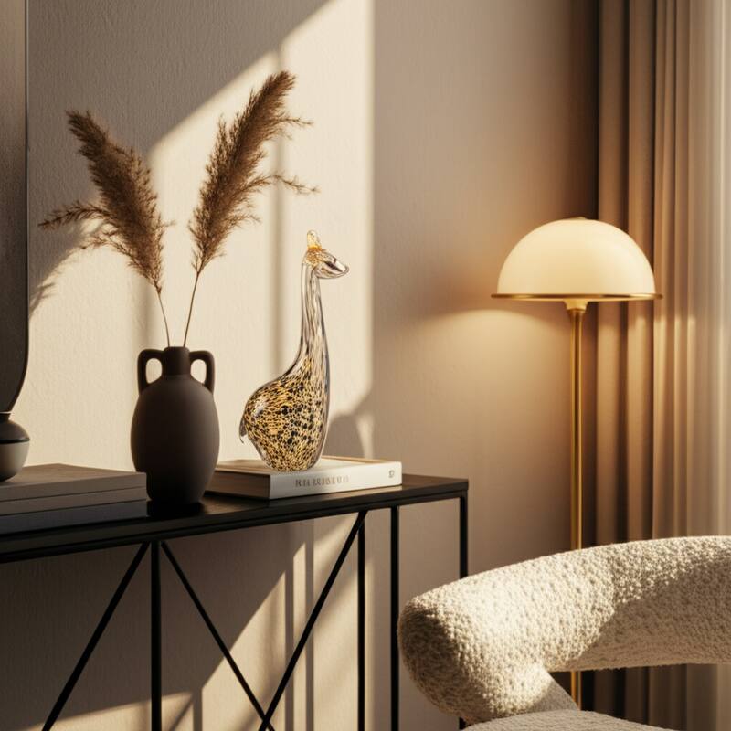 Handcrafted Glass Giraffe Sculpture with Sleek Modern Design