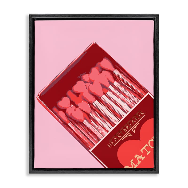 Stupell Pink Heart Shaped Matches Framed Floater Canvas Wall Art Design By Lil' Rue - 25 x 31 - Black