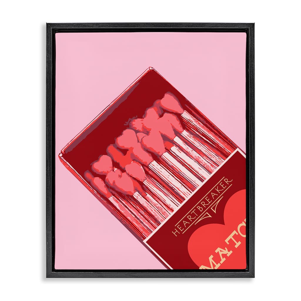 Stupell Pink Heart Shaped Matches Framed Floater Canvas Wall Art Design By Lil' Rue