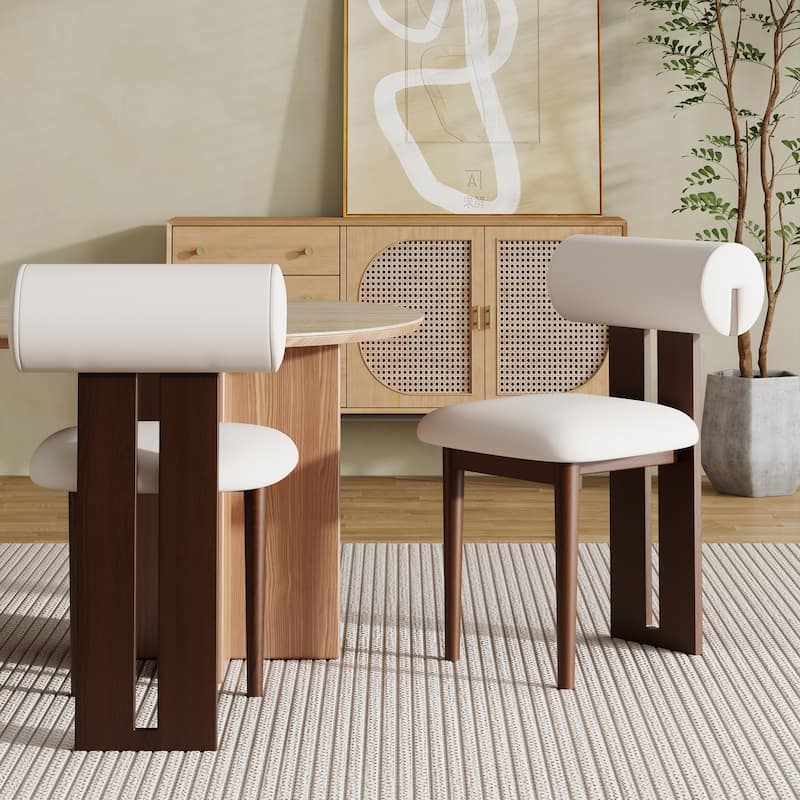 Modern Solid Wood Dining Chairs with 4 legs, Side Chairs (Set of 2) - Set of 2 - Faux Leather - Dining Height