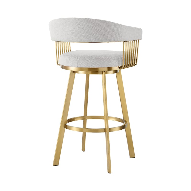 30'' Contemporary Silver Fabric Swivel Bar Stool with Low Back & Gold Stainless Steel Arms - 21" x 22" x 38"