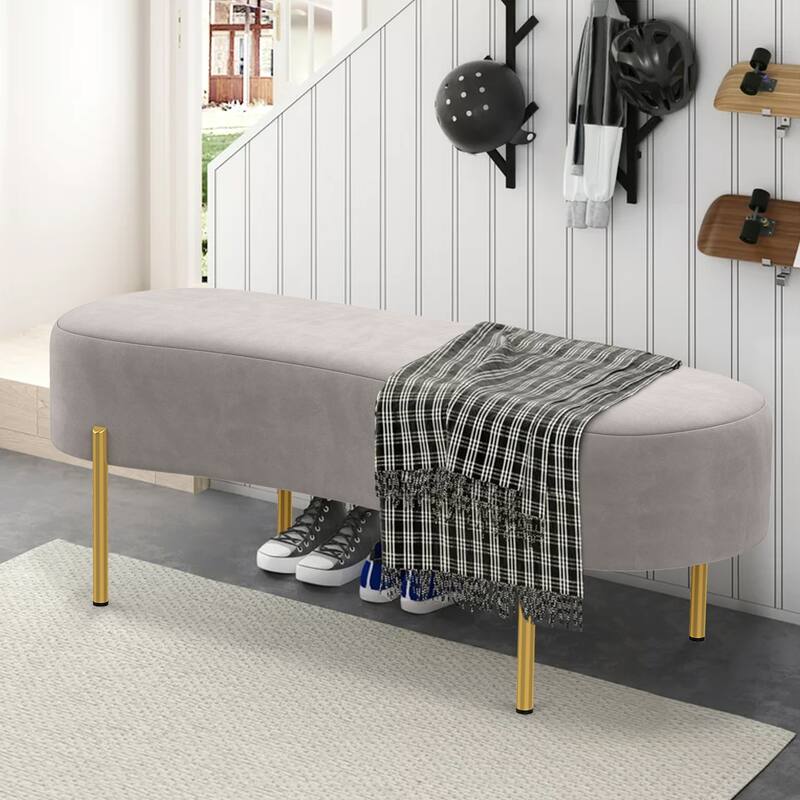 Ottoman Bench,upholstered bed bench Entryway Bench with Golden Metal Legs for Living Room - 45.7*15.4 - Grey