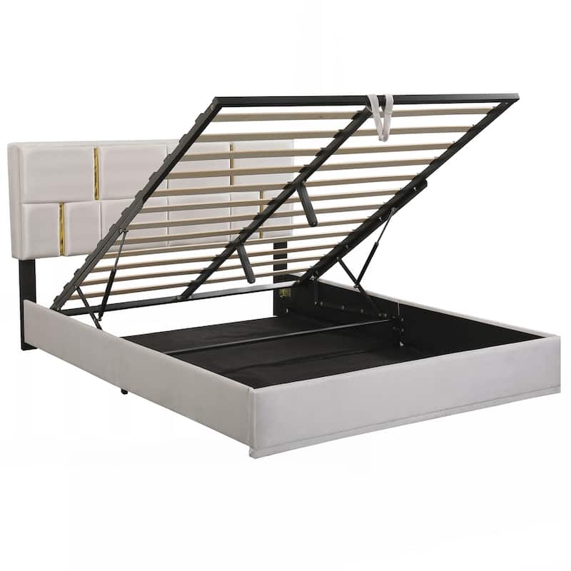 Queen Size Upholstered Platform Bed with Hydraulic Storage System