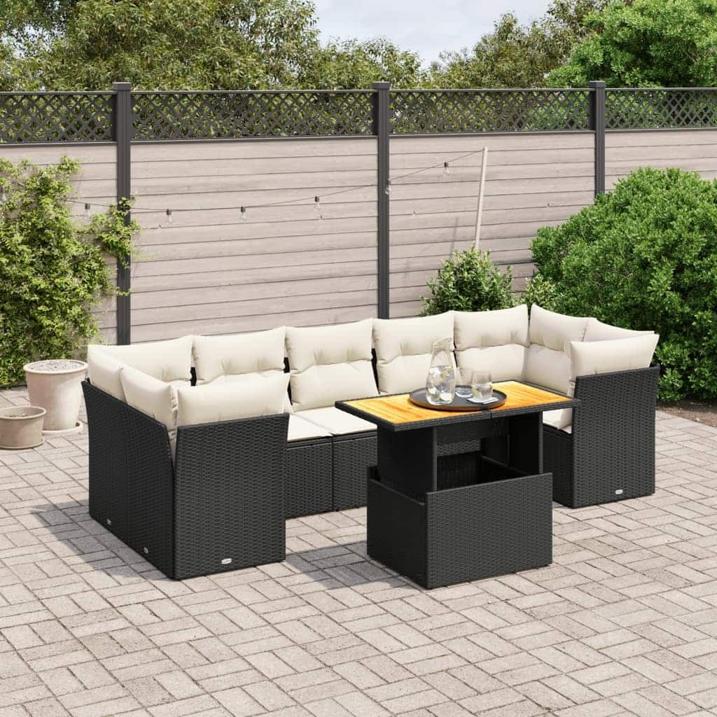 vidaXL Patio Sofa Set with Cushions Lounge Sofa Sections 8 Piece Poly Rattan - 21.7 x 39.4 x 28.7