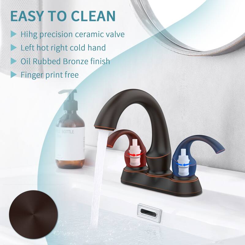 Bathroom Faucet 2-Handle Brushed，360 Degree Rotating Spout,4-inch Centerset Vanity Sink with Pop-Up Drain and Supply Hoses