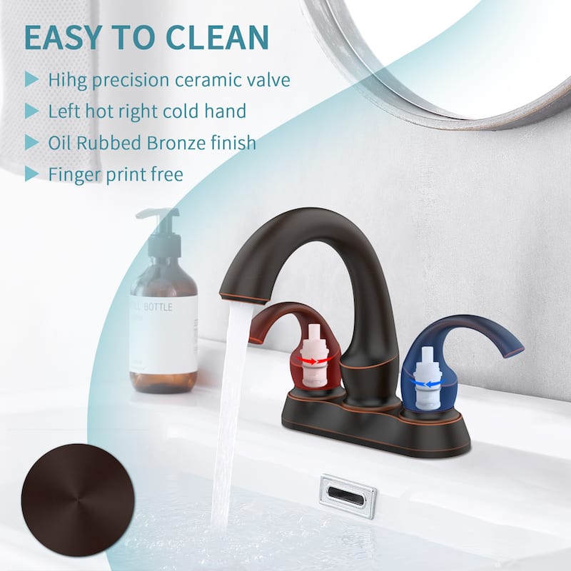 Modern 2 Handle Bathroom Sink Faucet with Pop Up Drain and Supply Hose, Aerator, Anti Fingerprint, Splash Proof, Water Saving