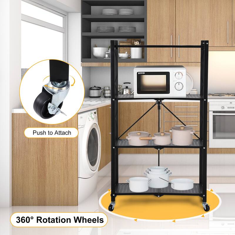 4-Tier Foldable Metal Rack Storage Shelving Unit for Garage Kitchen