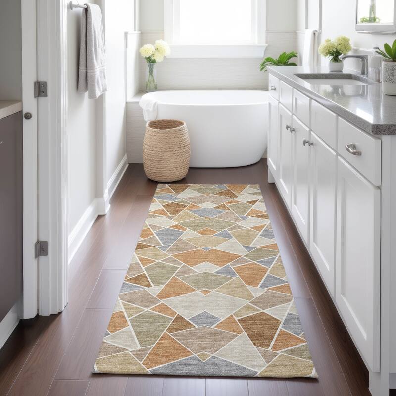 Machine Washable Indoor/ Outdoor Modern Mosaic Chantille Rug