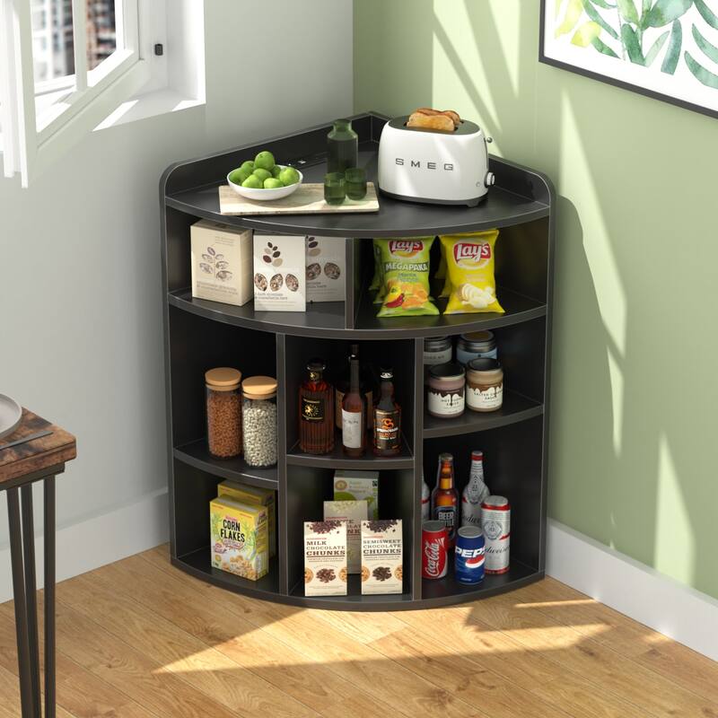VECELO 4-Tier Adjustable Corner Bookshelf with Charging Station 3 AC Outlets & 2 USB Ports Waterproof Eco-Friendly Design