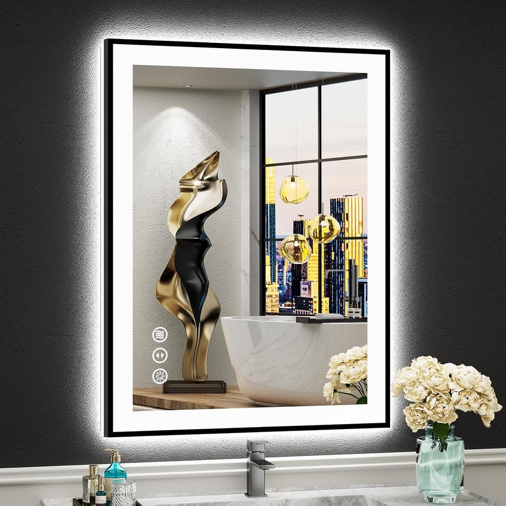 UL Certified Back & Front LED Lighted Anti-Fog Tempered Glass Framed Wall Bathroom Vanity Mirror