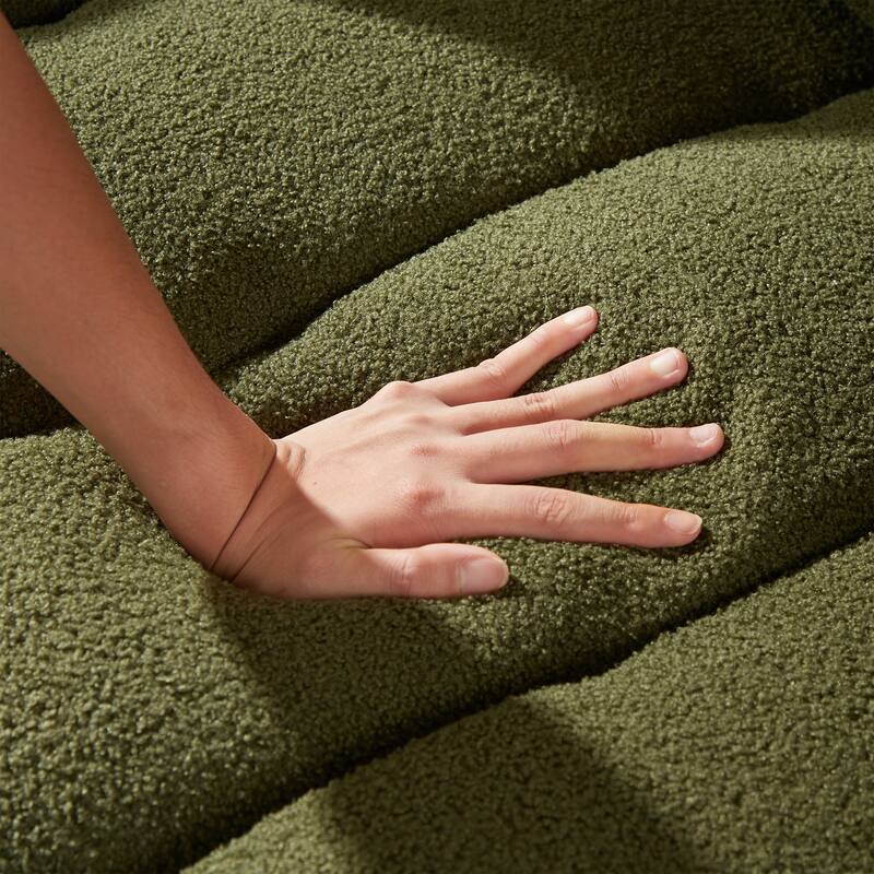 Green Modern 39.7" Teddy Fabric Lounge Chair with Sturdy Plastic Legs and Wooden Frame