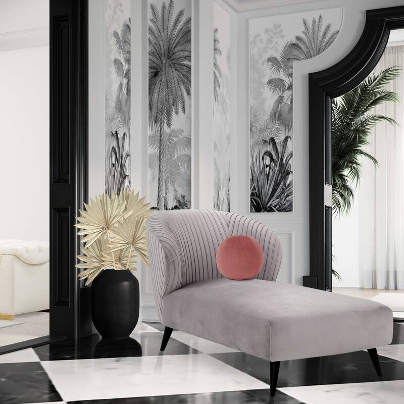 Maliah Pleated Velvet Upholstered Chaise - Grey