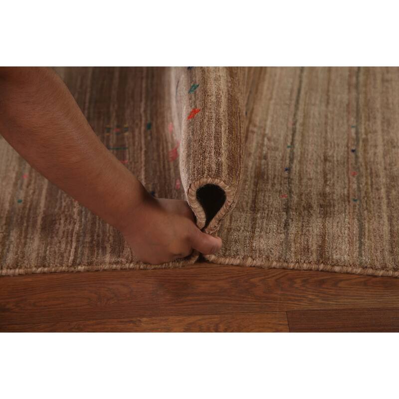 Striped Brown Gabbeh Oriental Area Rug Hand-Knotted Wool Carpet - 7'9" x 9'10"