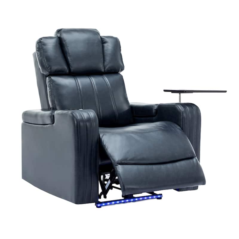 PU Leather Massage Chair with Cup Holder, Bluetooth Speaker and USB Ports Home Theater Recliner with Tray Table