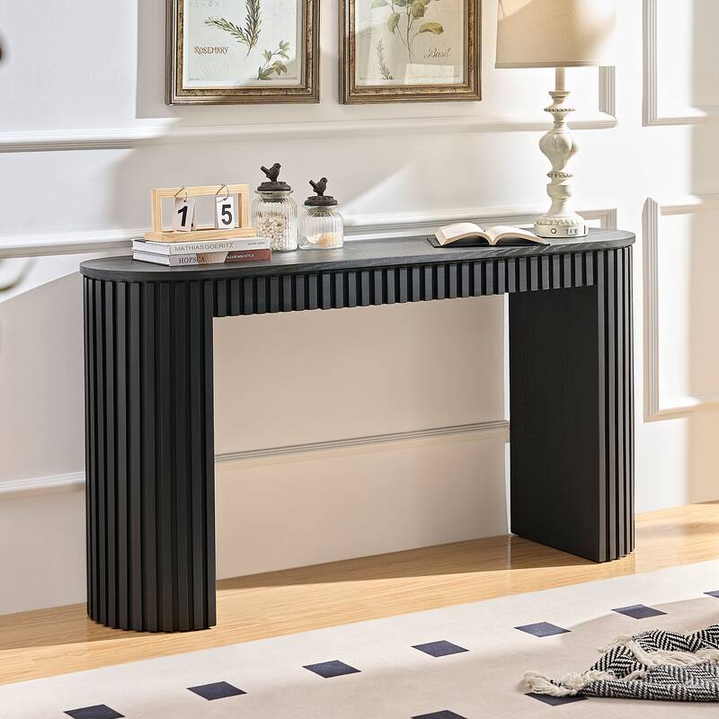 Modern Entryway Table with Drawers and Vertical Striped Legs, for Living Room Hallway Foyer, Entrance and Study, Black
