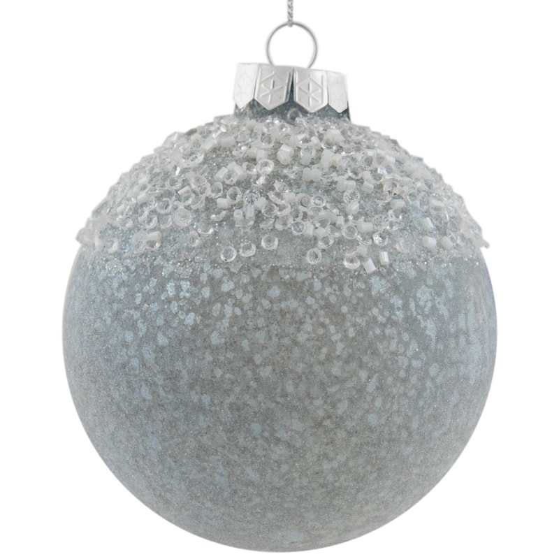 4" Silver and White Beaded Glass Christmas Ornament