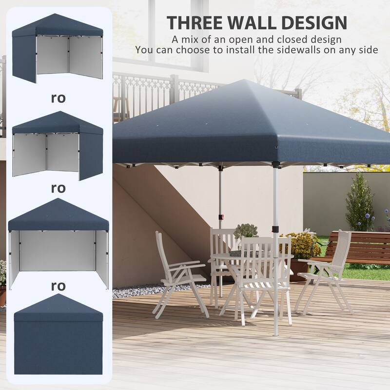 Outsunny 10' x 10' Pop Up Canopy with 3 Sidewalls, Leg Weight Bags and Carry Bag, Height Adjustable Party Tent
