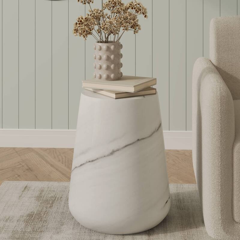 14" Round Side Table in Fiberstone with Tapered Base Design Glint Collection