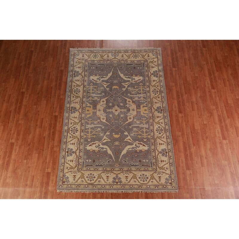 Earth Tone Oushak Indian Area Rug Handmade Wool Carpet - 6'0" x 9'1"